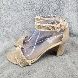 Stuart Weitzman Shoes Womens Size 9 Monili Tan Canvas Leather Ankle Strap Sandal